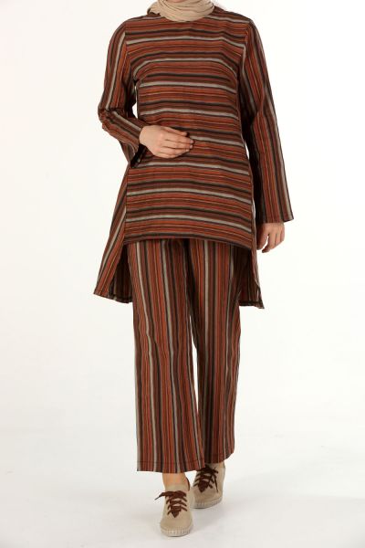Striped Cotton Blouse and Pants Set