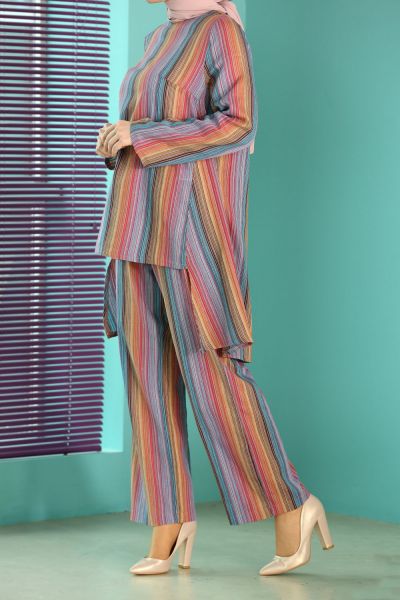 Striped Cotton Blouse and Pants Set