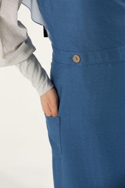 Button Front and Side Pockets Detailed Long Dress