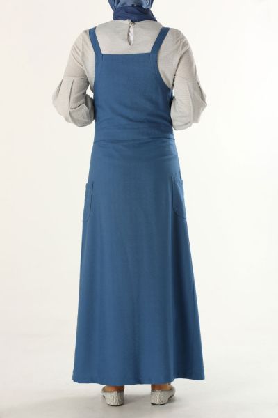 Button Front and Side Pockets Detailed Long Dress
