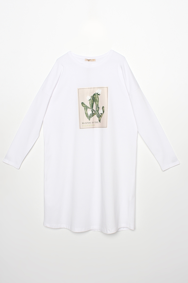 Cactus Printed Long Sleeve T-shirt Tunic