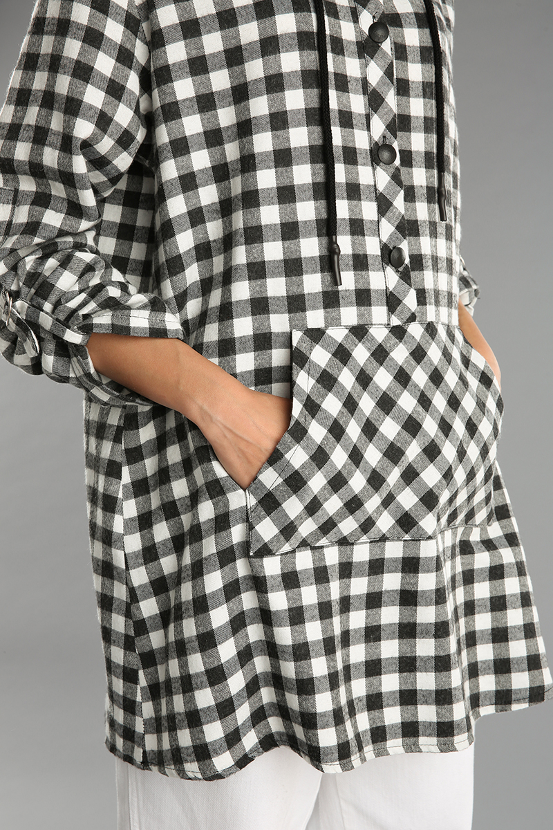 Pocket Detailed Hooded Buttoned Tunic