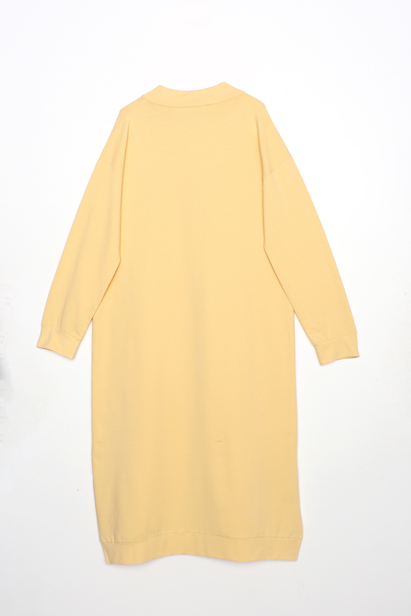 Kangoroo Pocket Hem Slit Cotton Dress Tunic