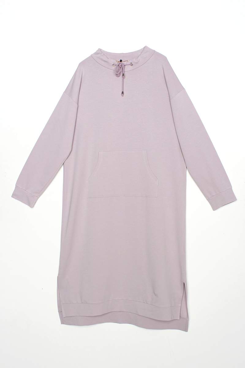 Kangoroo Pocket Hem Slit Cotton Dress Tunic
