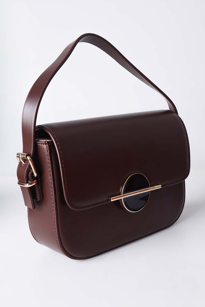 Single Compartment Faux Leather Bag With Flap