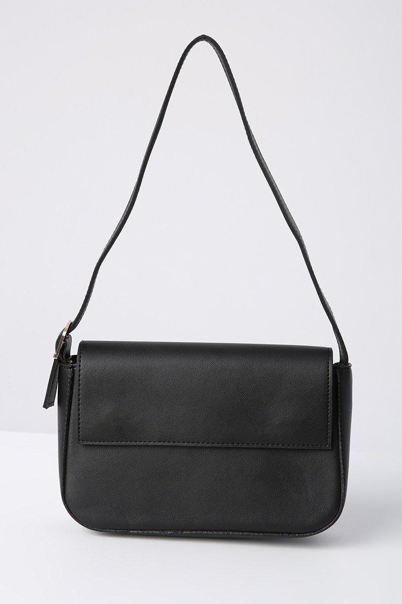 Single Compartment Faux Leather Shoulder Bag with Flap