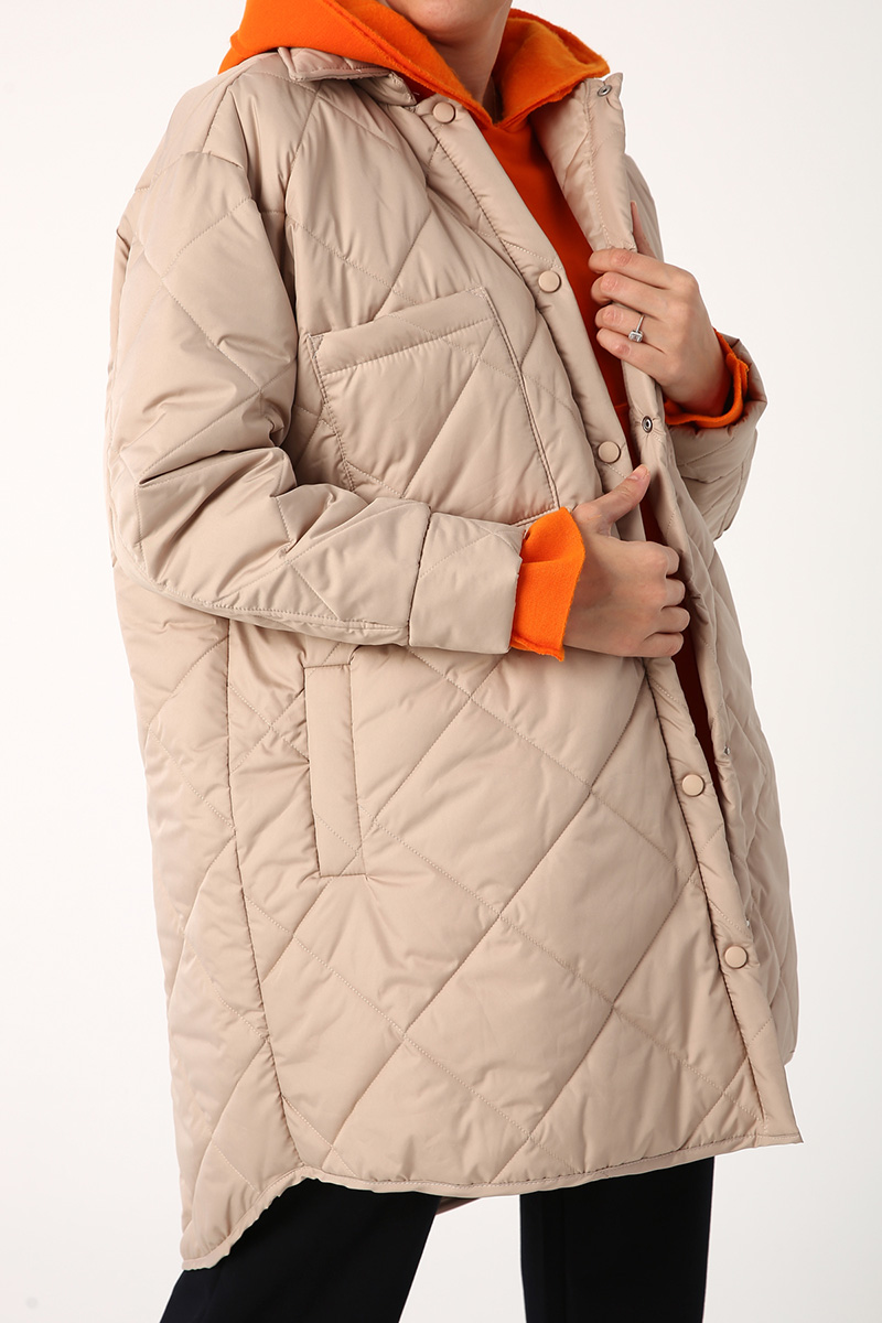 Quilted Snap Button Front Over Coat