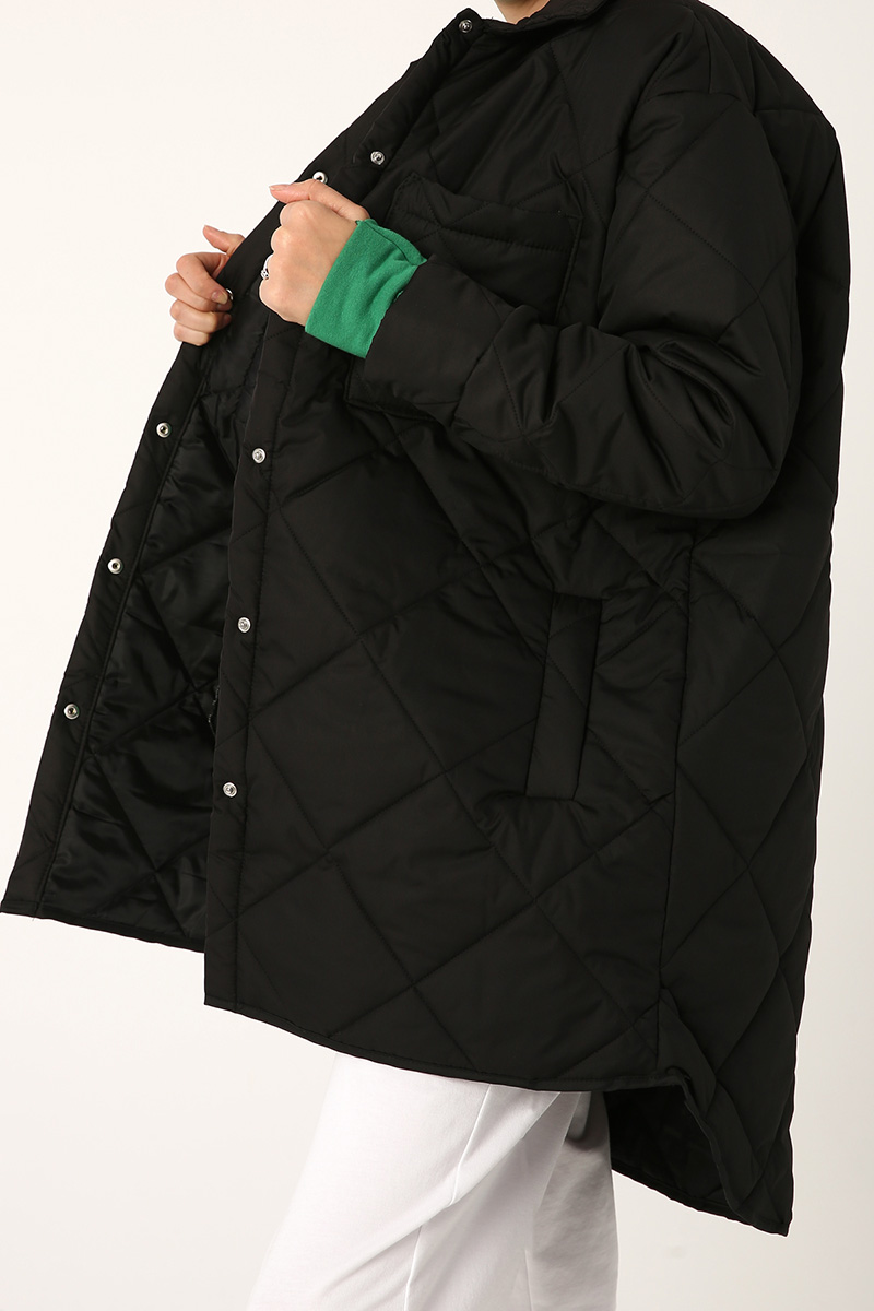 Quilted Snap Button Front Over Coat