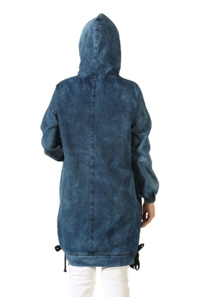Hooded Denim Tunic With Pocket
