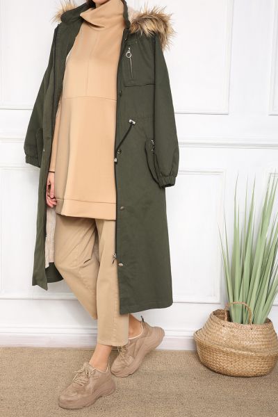 HOODED LINED COAT