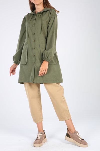 Hooded Pocket Buttoned Shirt Tunic