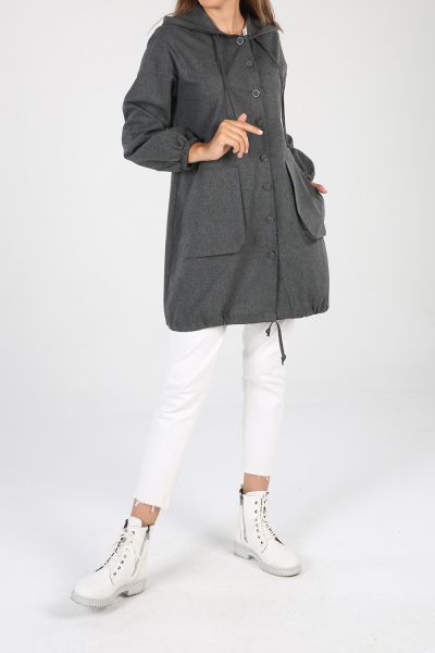 Hooded Pocket Buttoned Shirt Tunic