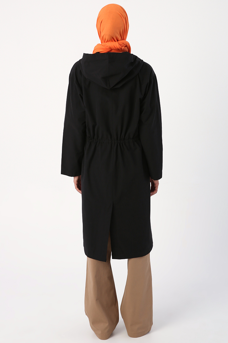 Hooded Snap Fastener Trench Coat