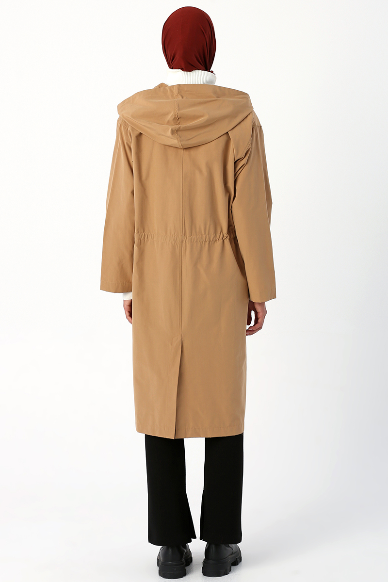 Hooded Snap Fastener Trench Coat