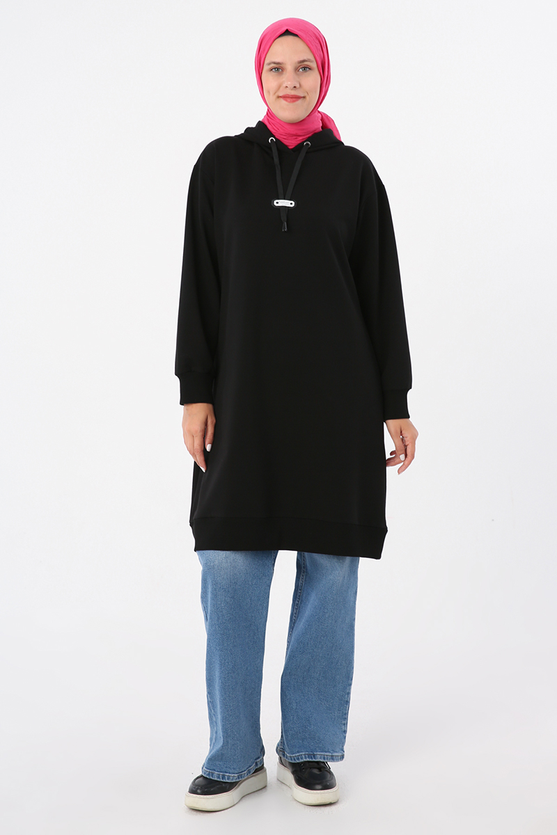 Hooded Leather Appliqued Sweat Tunic