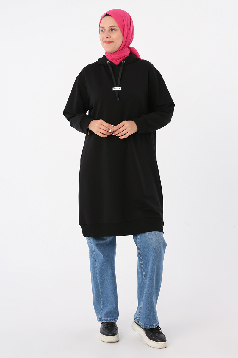 Hooded Leather Appliqued Sweat Tunic