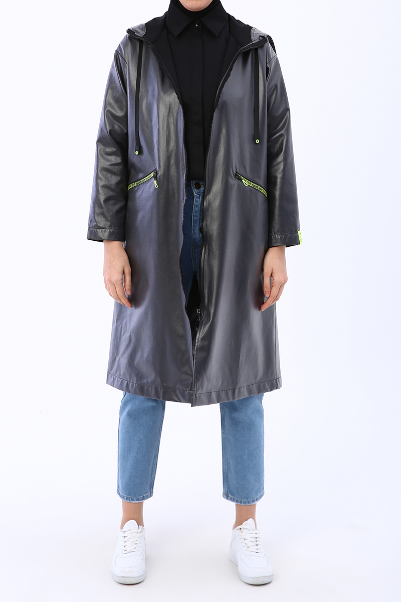 Hooded Zipper Detail Pocket Raincoat