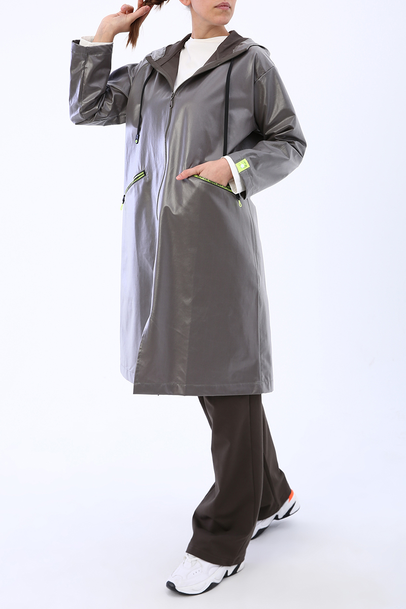 Hooded Zipper Detail Pocket Raincoat