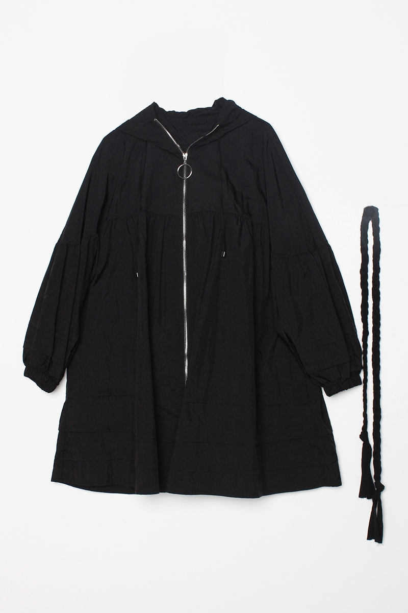 Hooded Zipper Closure Ruffle Detailed Seasonal Trench Coat