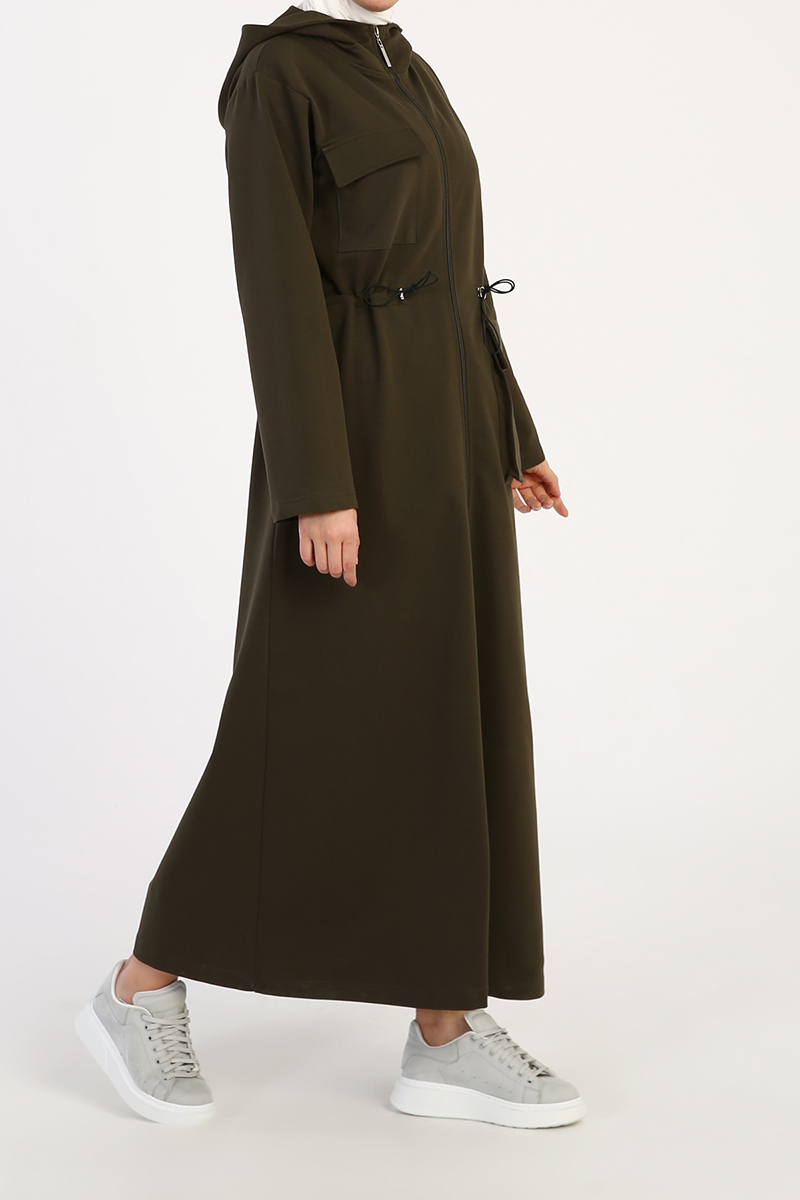 Elastic Waist Pocket Zippered Abaya