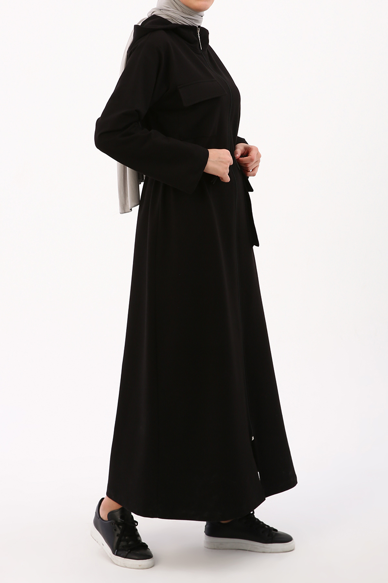 Elastic Waist Pocket Zippered Abaya