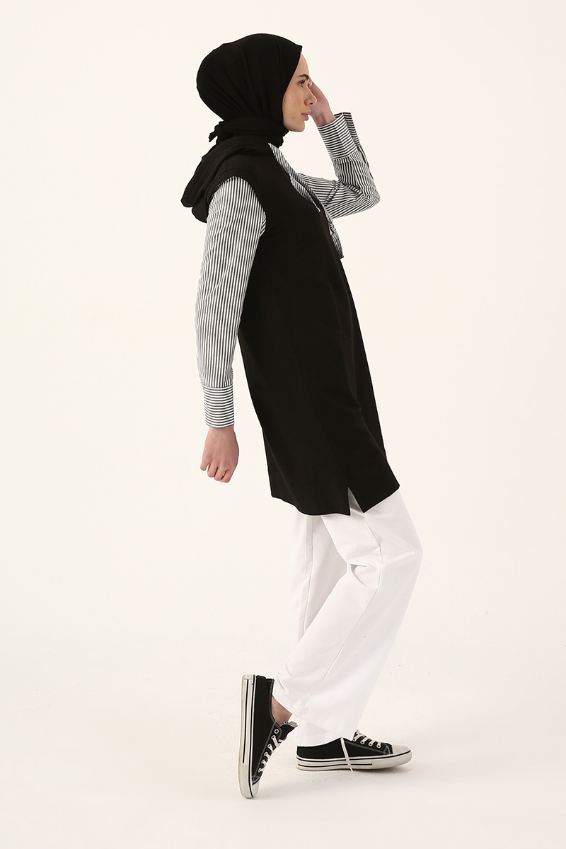 Sleeve Detailed Hooded Combed Cotton Tunic