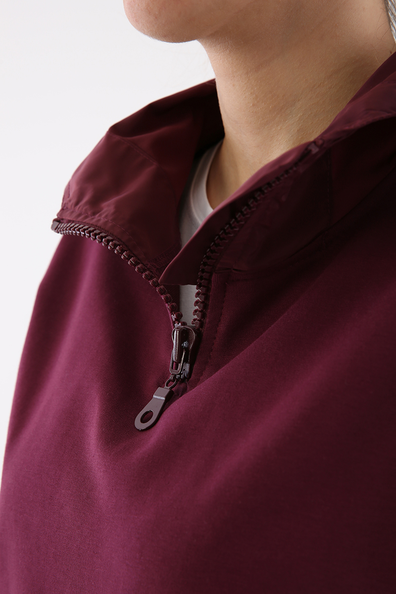 Ziipered Collar Detailed Hooded Sweatshirt Tunic