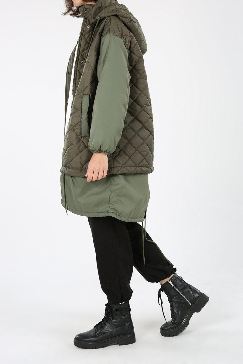 Hooded Snap Button Coat