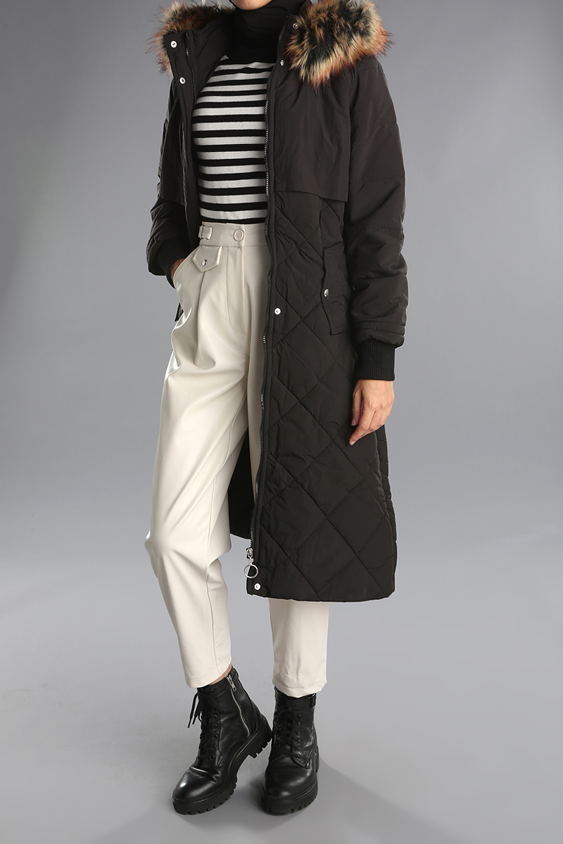 Hooded Belted Snap Button Coat