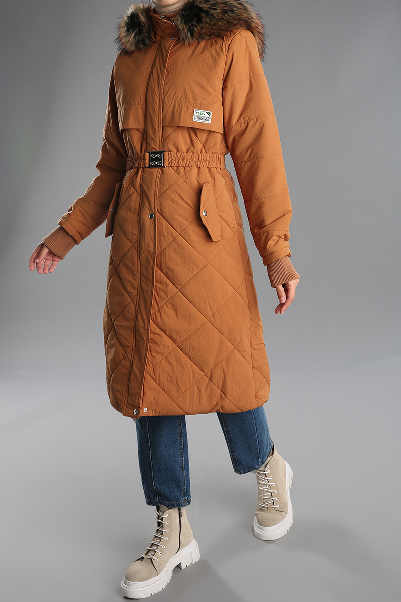 Hooded Belted Snap Button Coat