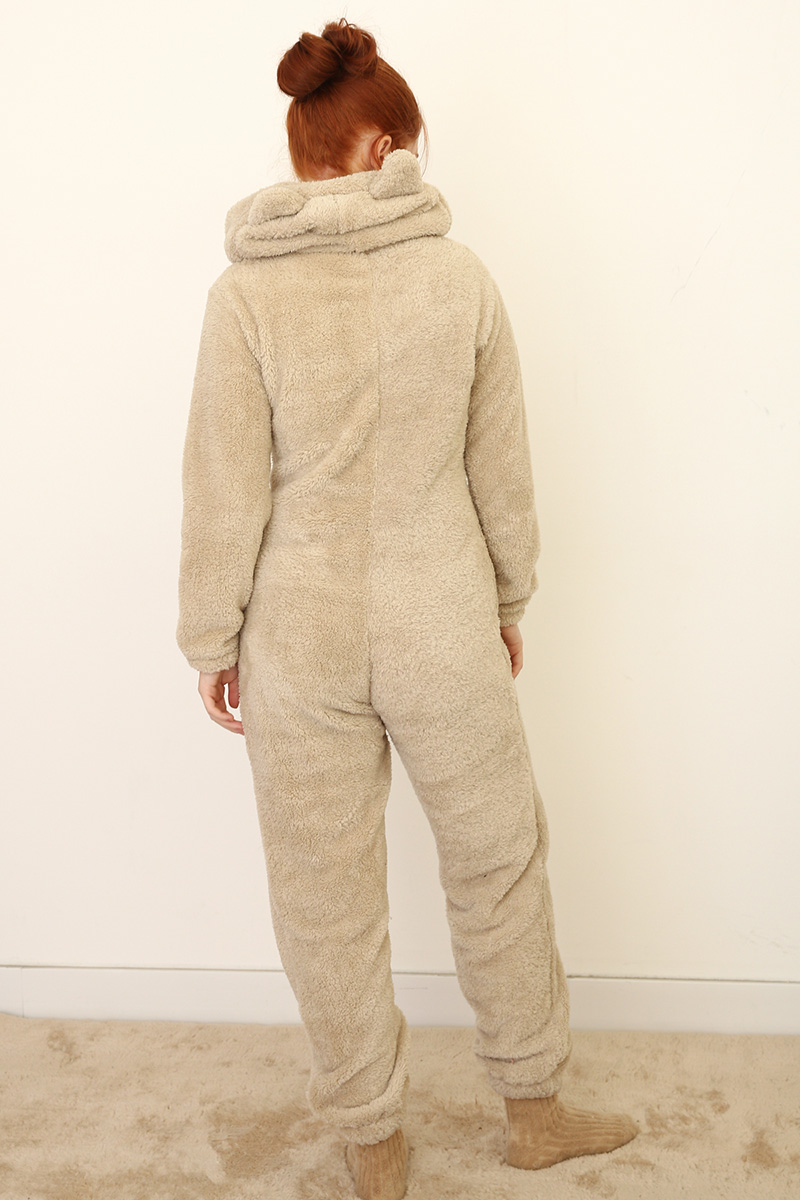 Zippered Hooded Plush Jumpsuit