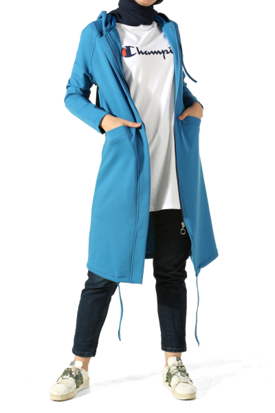 HOODED COMBED COTTON CARDIGAN