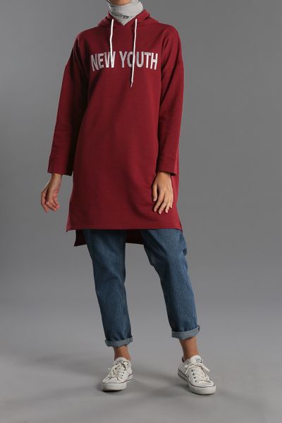 Hooded Embroidered Sweatshirt Tunic
