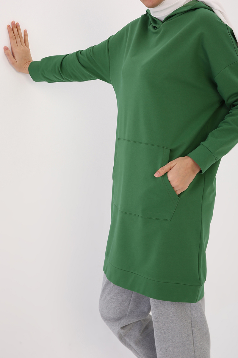 Hooded Sweatshirt Tunic With Pocket