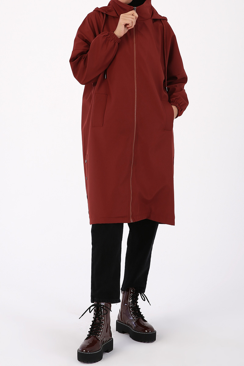 Snapped Side Hooded Trench Coat