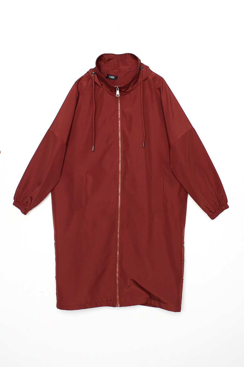 Snapped Side Hooded Trench Coat