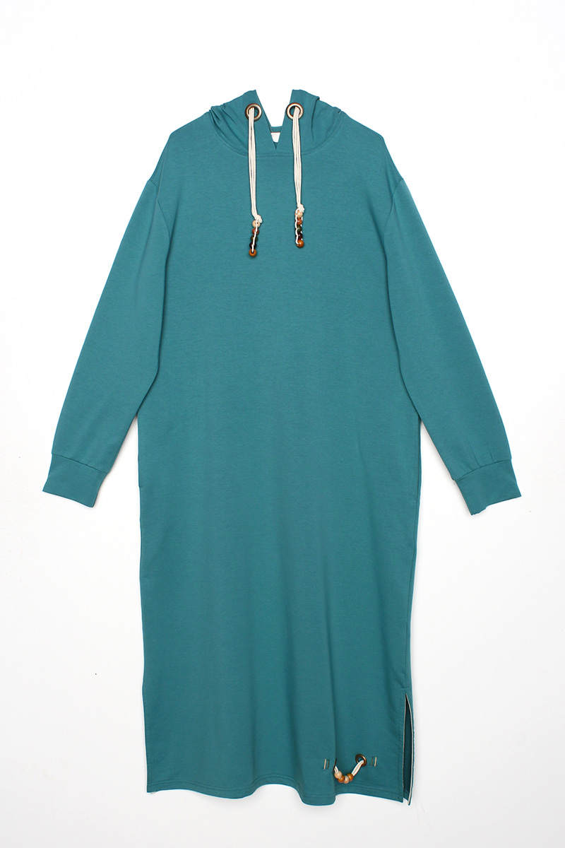 Beaded Drawcord Detail Hooded Long Tunic
