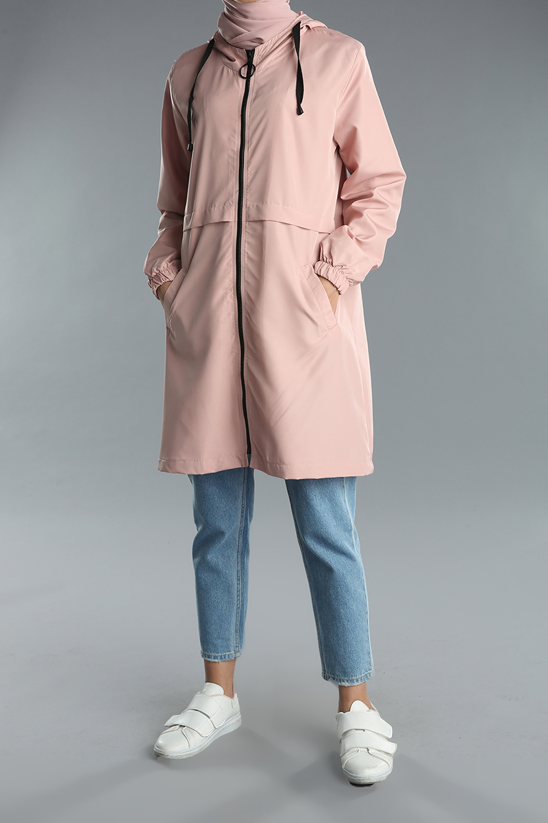 Hooded Zippered Pocket Raincoat