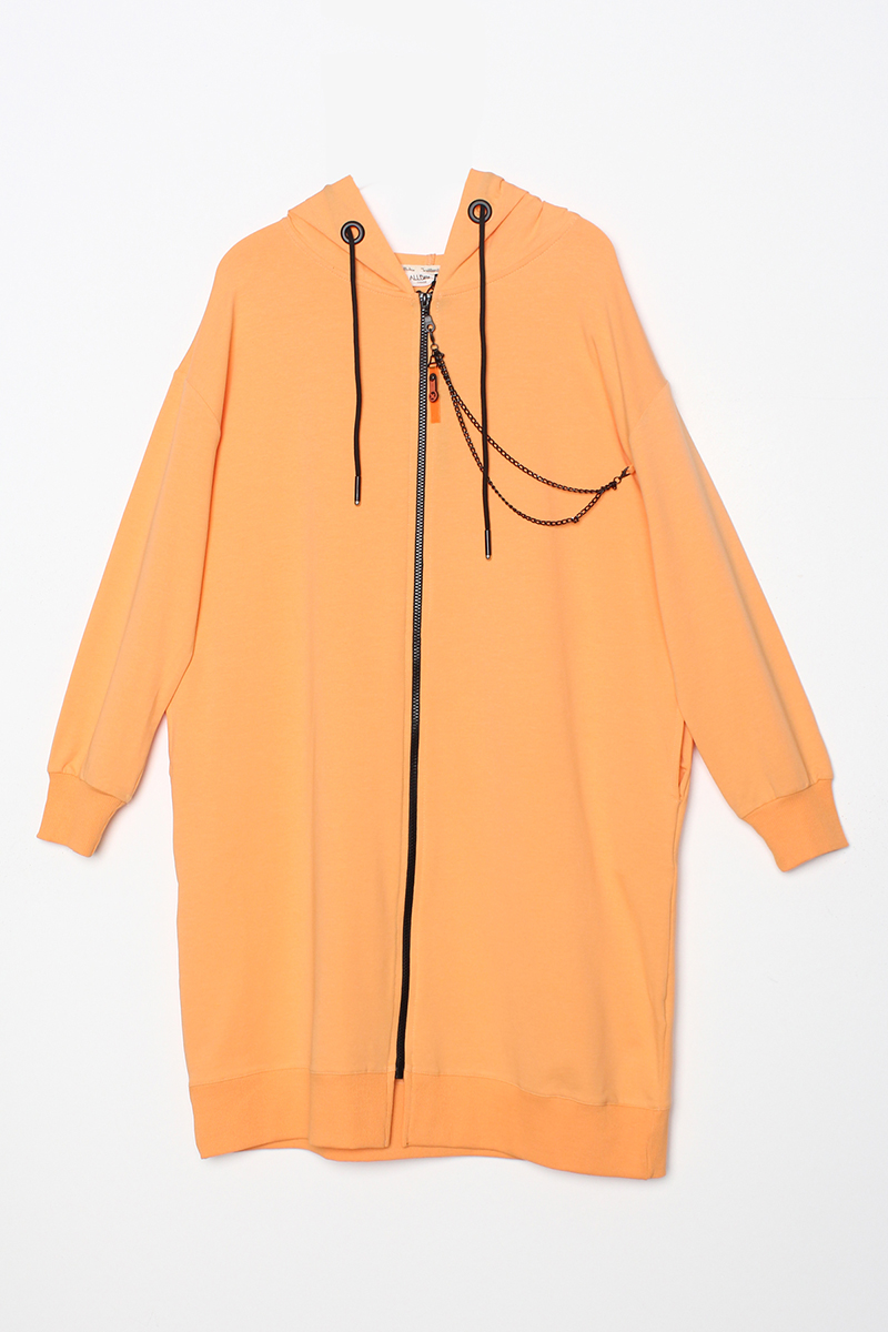 Hooded Chain Detail Zippered Sweat Cardigan