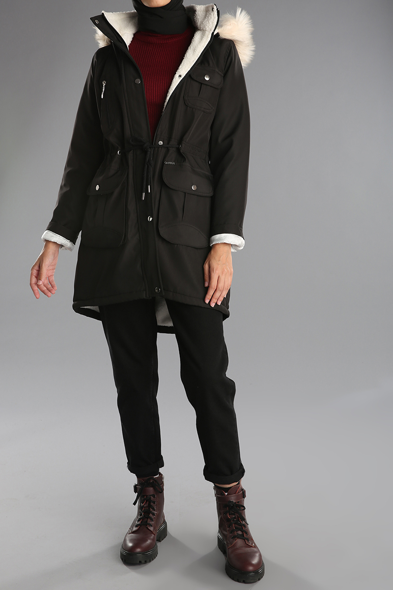 Hooded Fur Detail Overcoat