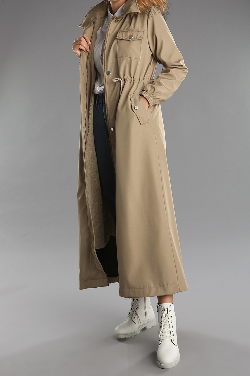 Hooded Furry Buttoned Pocket Coat
