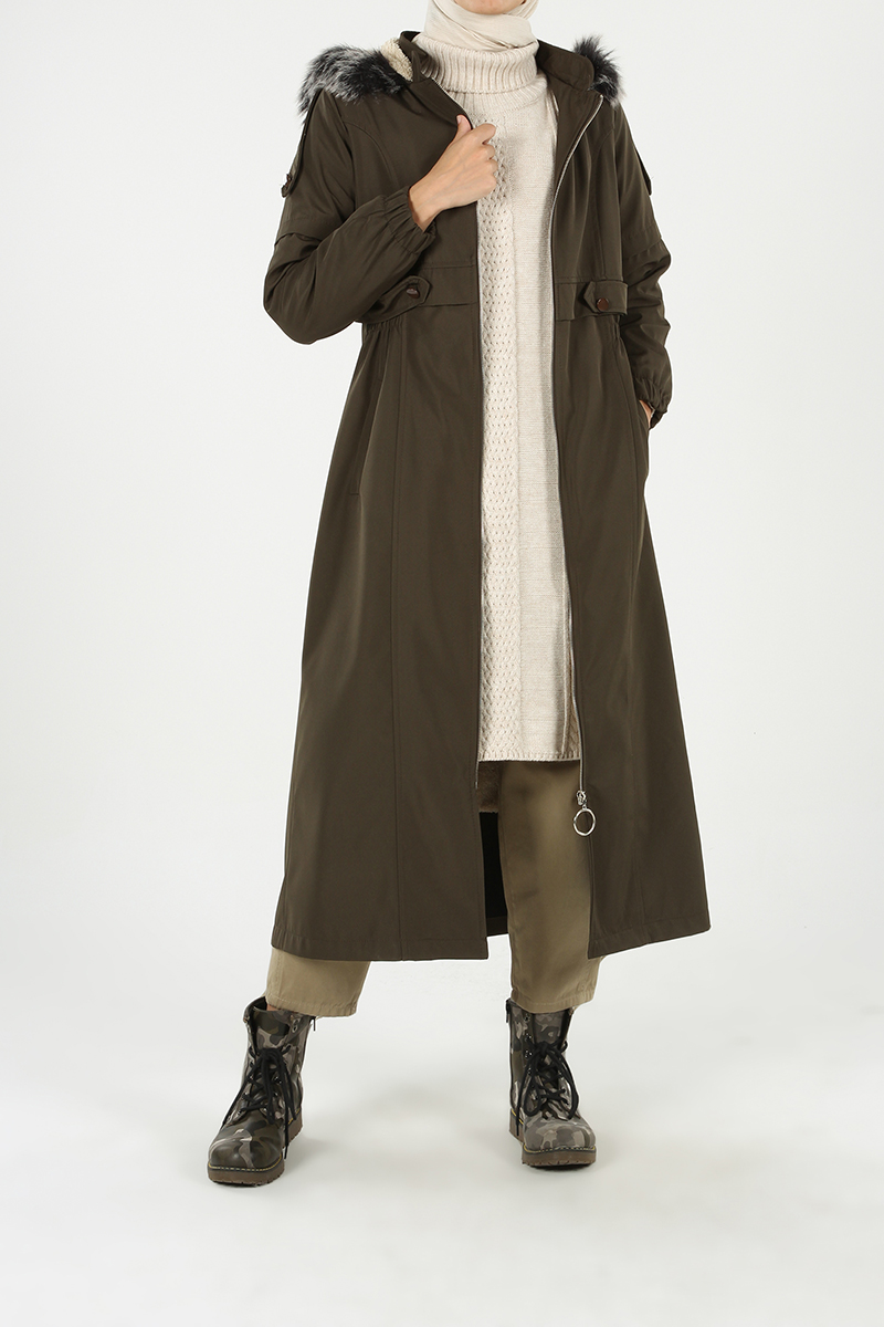 Hooded Fur Detail Coat