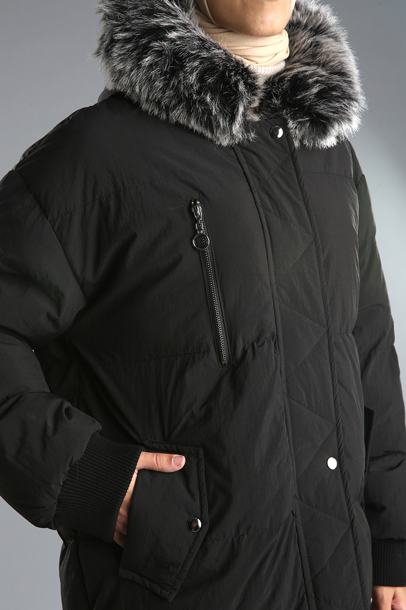 Hooded Furry Zippered Coat