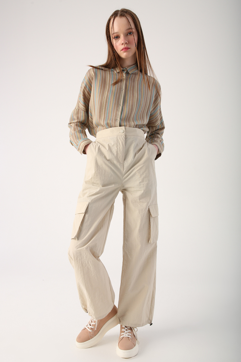 Cargo Pocket Pleated Parachute Trousers