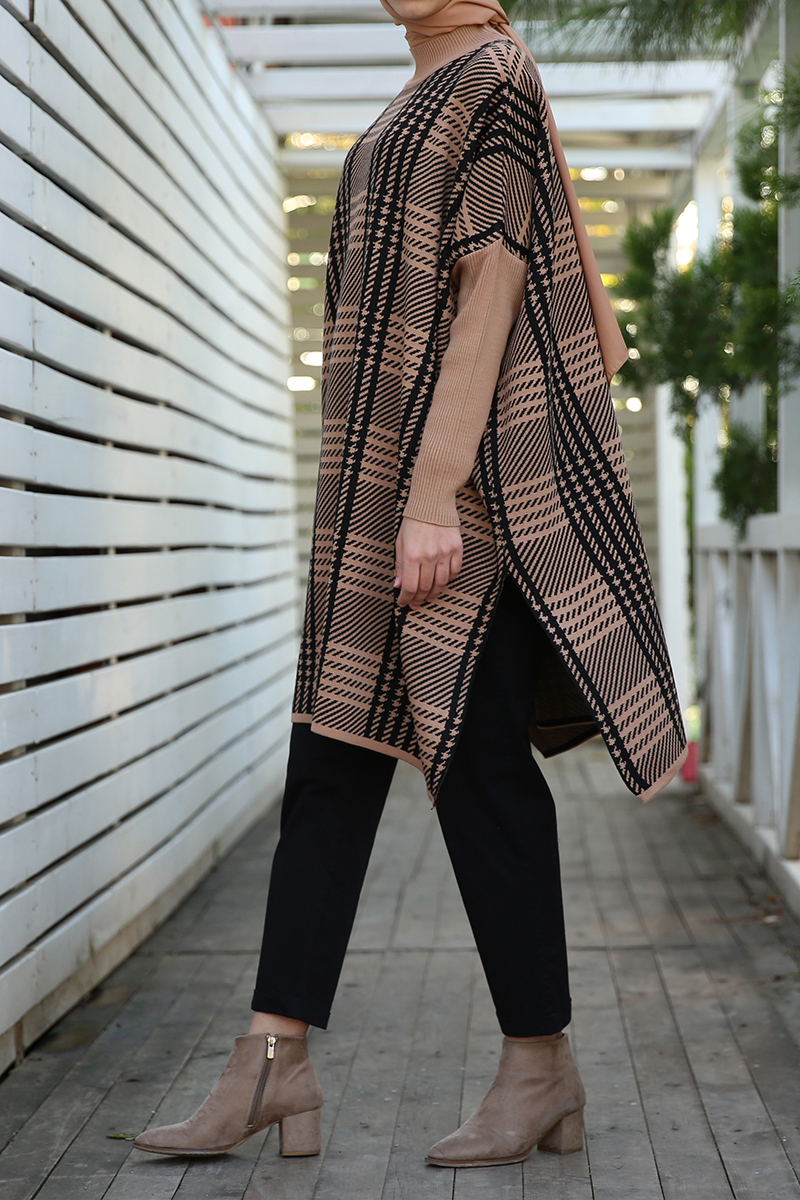 Houndstooth Batwing Sleeve Tunic