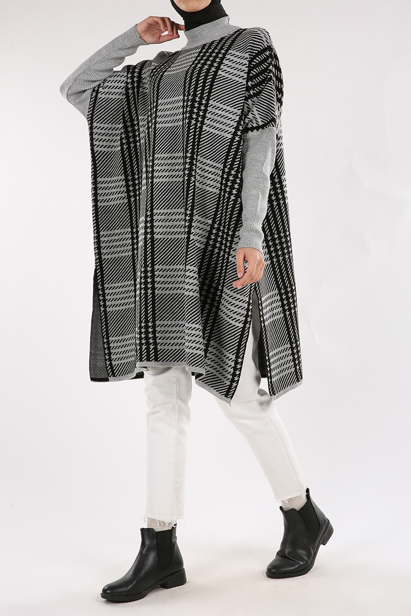 Houndstooth Batwing Sleeve Tunic