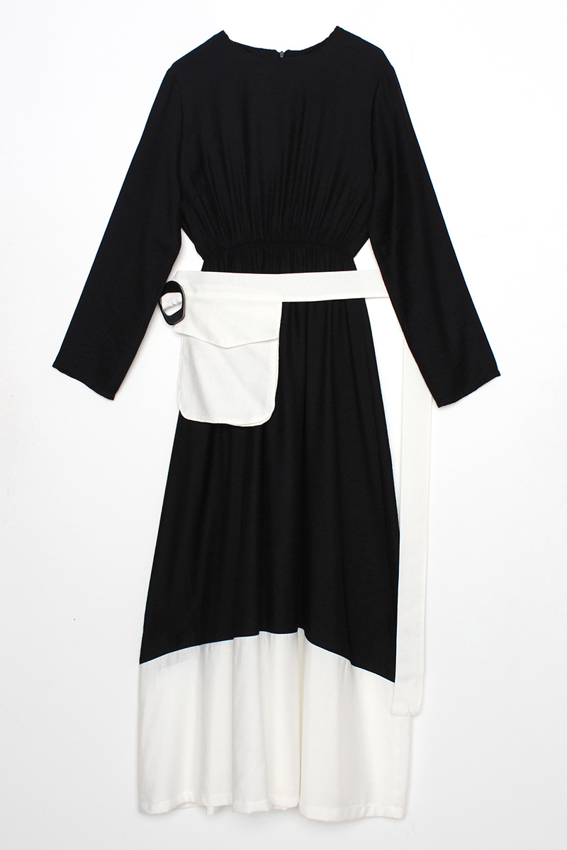 Elastic Waist Belt With Pocket Detailed Viscose Dress