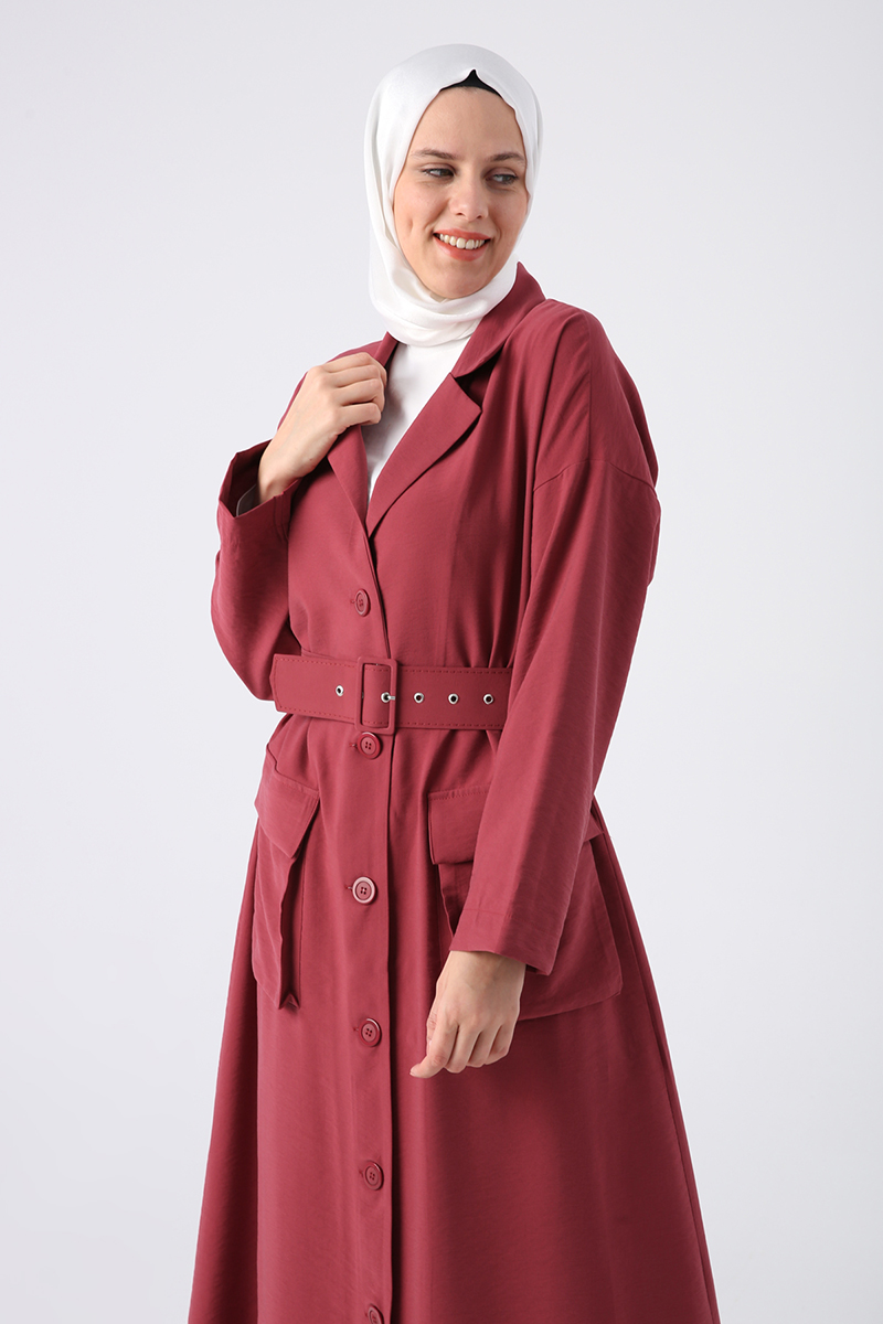Belted Jacket Collar Buttoned Abaya