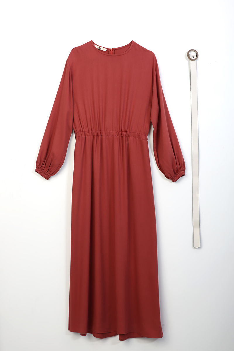 Long Comfy Belted Bishop Sleeve Viscose Dress