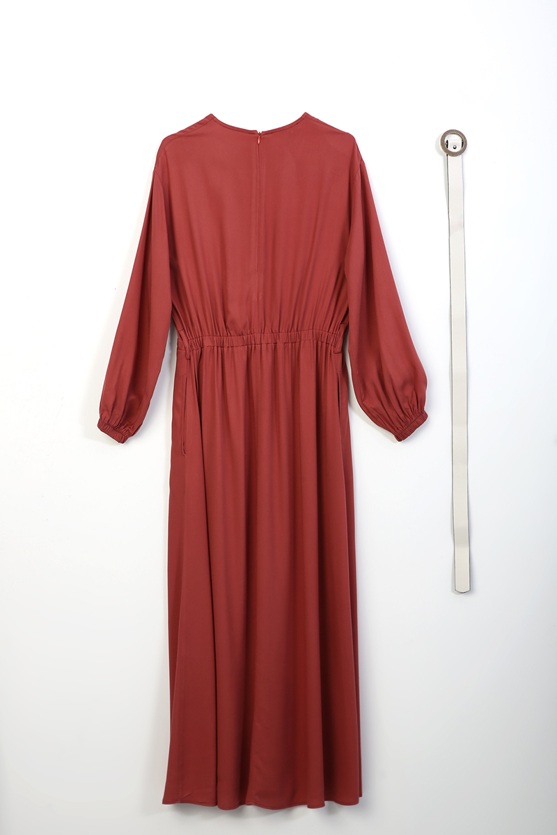 Long Comfy Belted Bishop Sleeve Viscose Dress